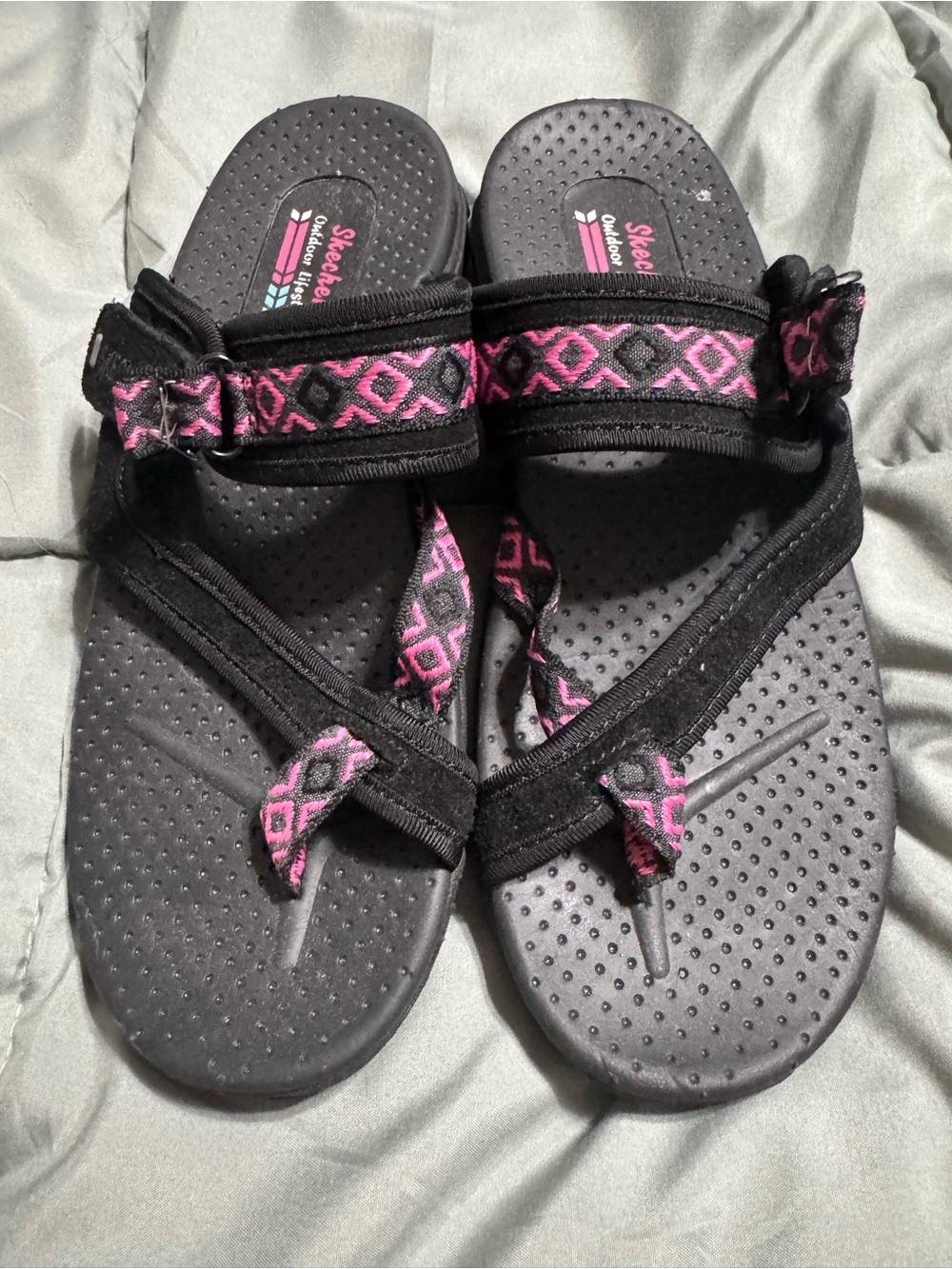Skechers Black Sandals with Pink Patterned Straps